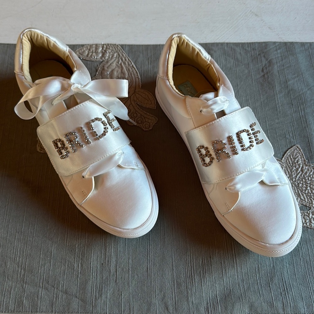 Betsey Johnson - Bride Rhinestone White Satin Sneakers